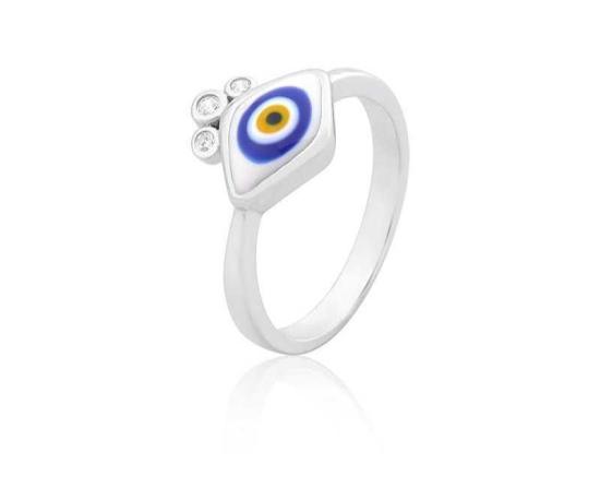 Anel olho grego esmaltado com pedras de Zircônia