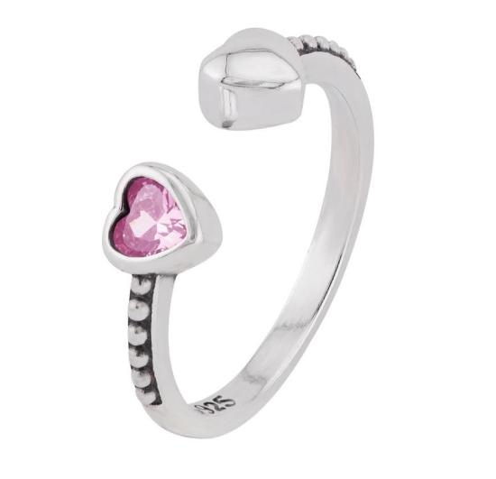 Anel corações zircônia rosa