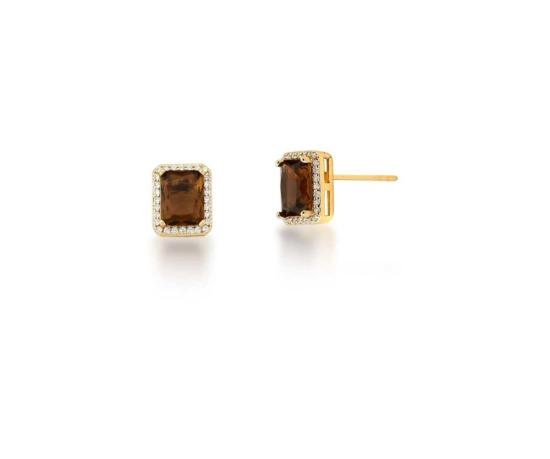 Brinco quadrado pedra marron Banhado a ouro